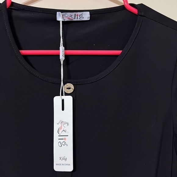 NWT size small black long sleeved dress with decorative buttons and pockets - Picture 4 of 7